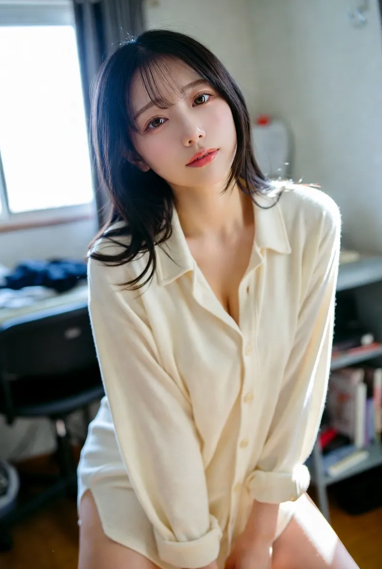 窓辺で微笑む清楚な雰囲気の女性